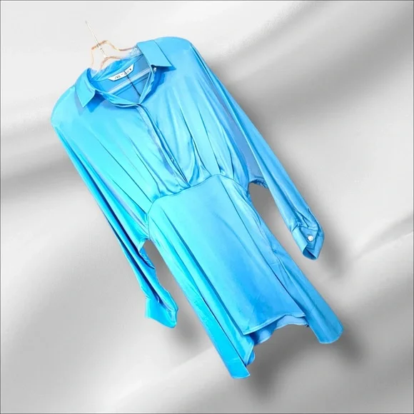 Zara Dress Icy Blue! Long Sleeves Mini Size M NWT - Picture 2 of 9